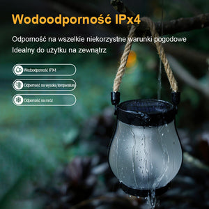 Lampa ogrodowa solarna z uchwytem z liny konopnej