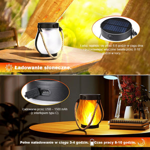 Lampa ogrodowa solarna z uchwytem z liny konopnej