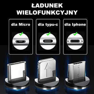 Magnetyczny kabel ładujący USB 3 w 1 z diodą LED