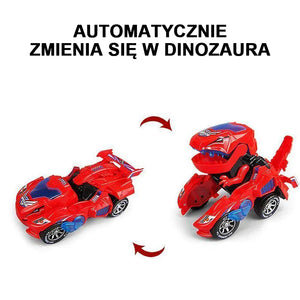 Zdeformowany samochodzik z dinozaurem